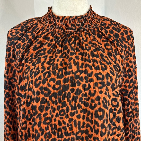 LOFT Leopard Print Smocked Mock Neck Long Sleeve Blouse Size LP NWOT - Picture 9 of 13